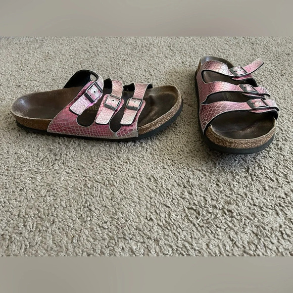 Birkenstock Florida Pink Snake Skin Animal Print Size 41 (10-10.5) Sandals - Picture 1 of 9